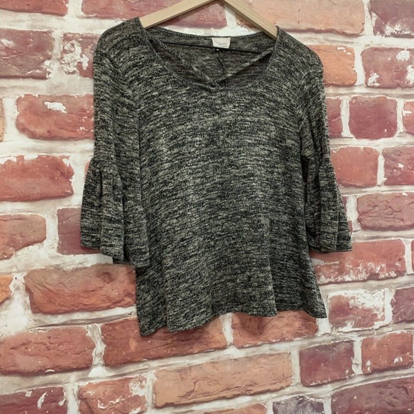 Anthropologie Caution To The Wind Top Women's Small Black Gray Knit Blouse - Picture 2 of 8